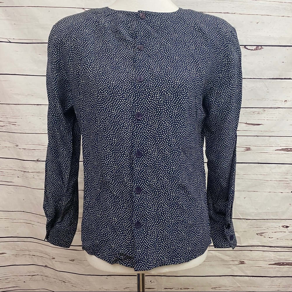 Vintage Y.Le.V Silk Blue & Cream Polka Dot Blouse